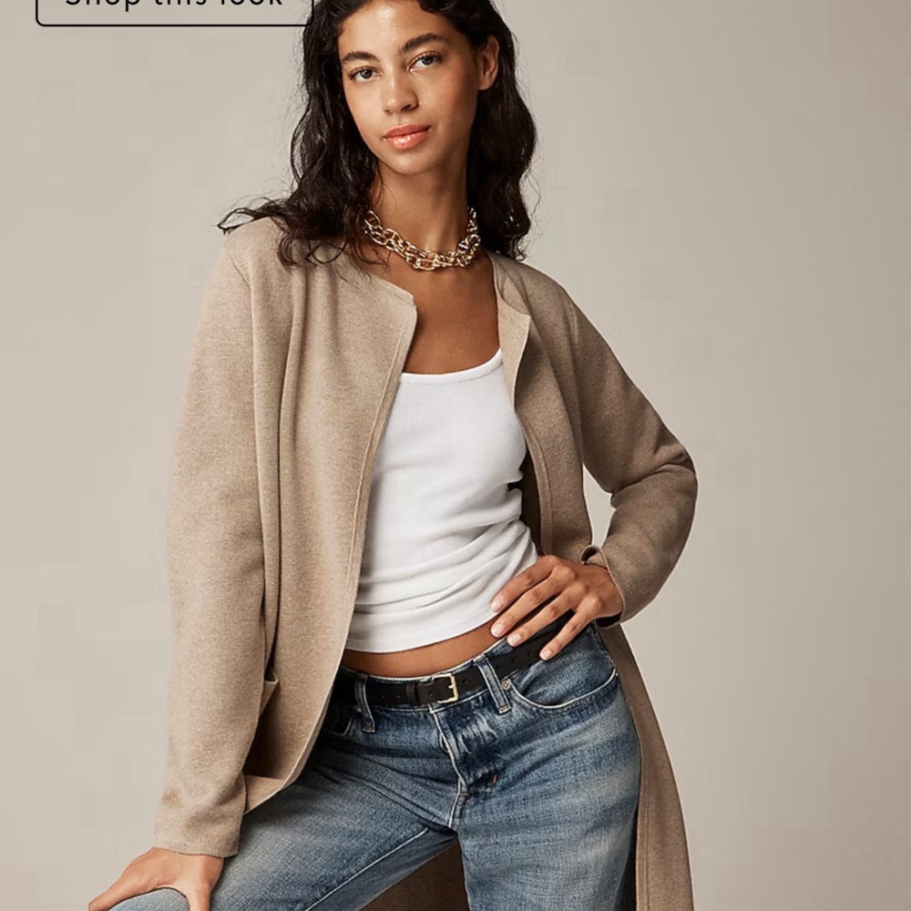 NWT J.Crew $158 Juliette collarless sweater-blazer Hthr Birch Size L J6339